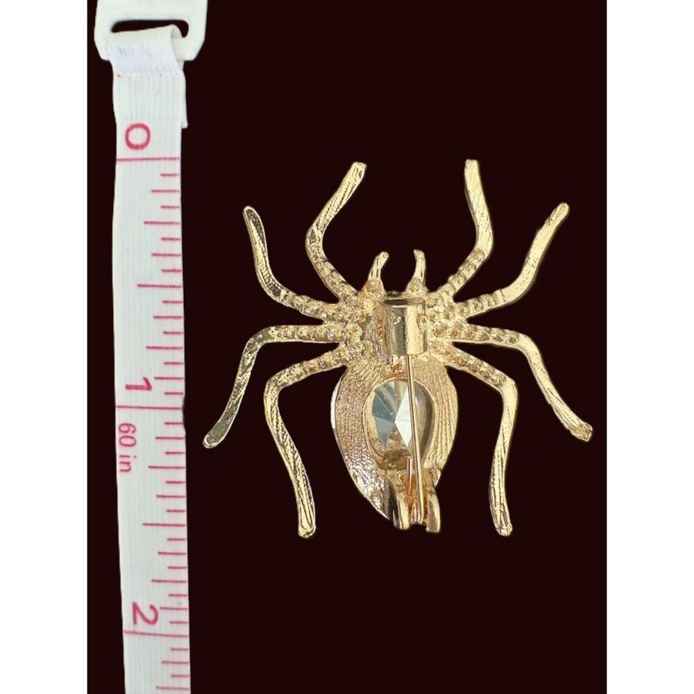 Gold Tone RED Rhinestone Spider Brooch - Picture 5 of 6